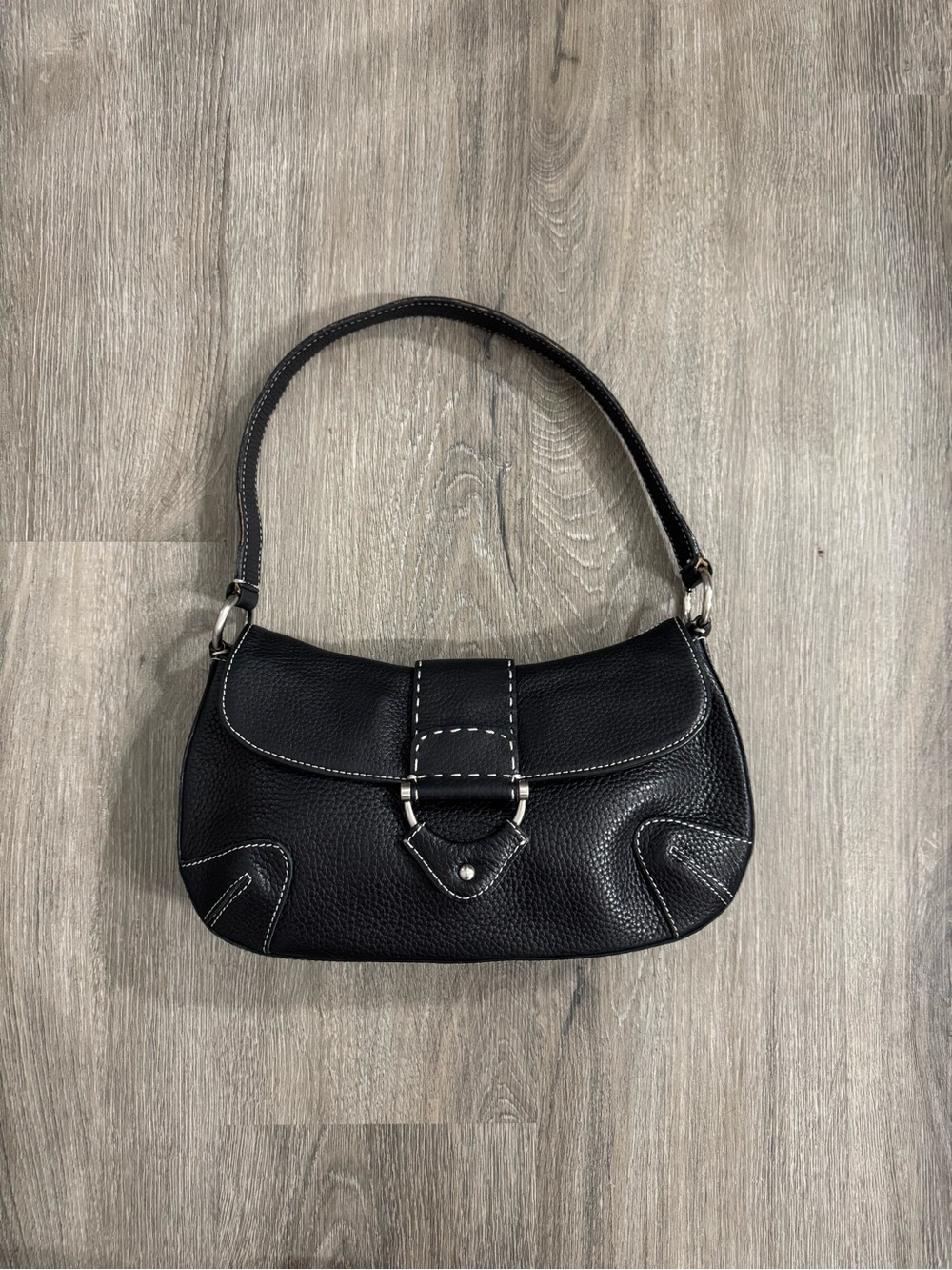 Kate Landry Black Pebbled Leather Shoulder Bag.